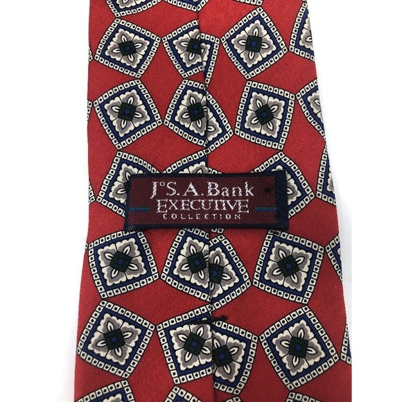 Jos A Bank Executive Collection Tie Red White Blue Geometric Floral Necktie Mens - Picture 3 of 4
